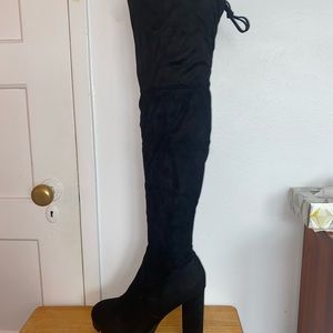 Black Faux Suede Over The Knee Boot
